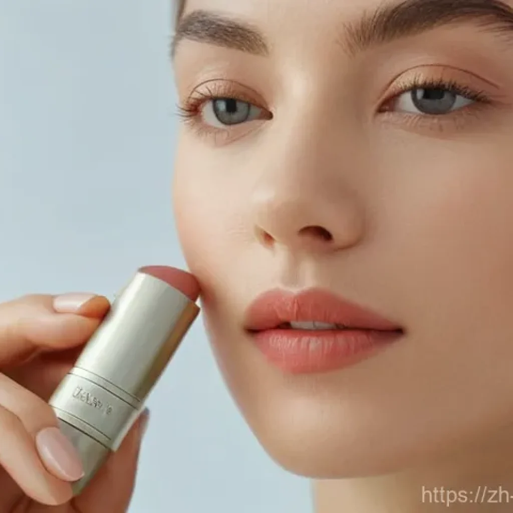 비건 립스틱 브랜드 추천 - The Serene Nourisher**
A softly lit, close-up studio portrait of a young woman (20s-30s) with a ser...