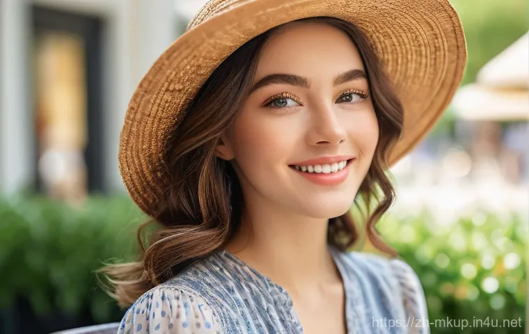 여름철 땀에 강한 워터프루프 마스카라 - **Prompt:** A young woman in her early twenties, exuding confidence and joy on a bright, sunny summe...