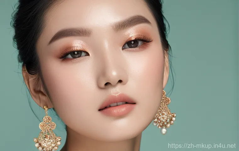 가성비 좋은 아이섀도우 팔레트 추천 - **Prompt 1: "A close-up, high-angle shot of a young woman (early 20s, East Asian, with clear, glowin...