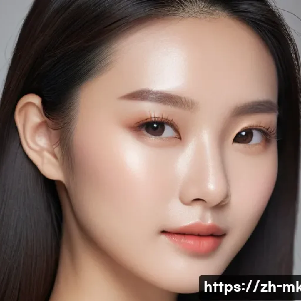 피부톤 균일화를 위한 BB크림 추천 - A close-up portrait of a young Chinese woman with flawless, natural-looking skin wearing lightweight...