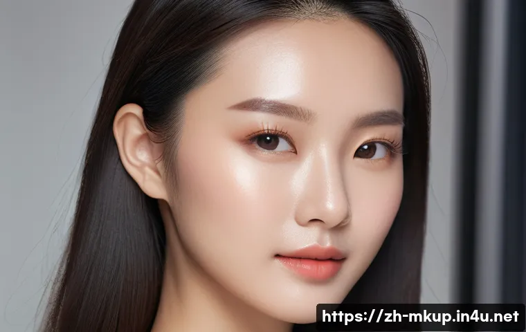 피부톤 균일화를 위한 BB크림 추천 - A close-up portrait of a young Chinese woman with flawless, natural-looking skin wearing lightweight...