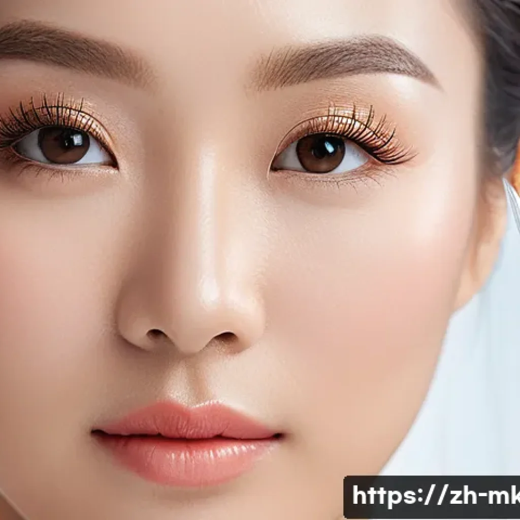 속눈썹 전용 프라이머 추천 - A close-up portrait of an Asian woman with naturally styled eyelashes applying a nourishing eyelash ...