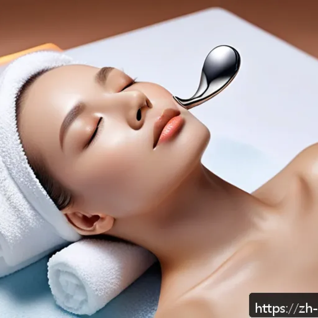 페이스 쉐이핑 스틱 비교 - A sleek, modern facial sculpting stick made of polished stainless steel and ceramic, featuring an er...