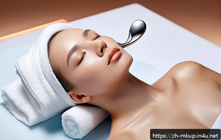 페이스 쉐이핑 스틱 비교 - A sleek, modern facial sculpting stick made of polished stainless steel and ceramic, featuring an er...