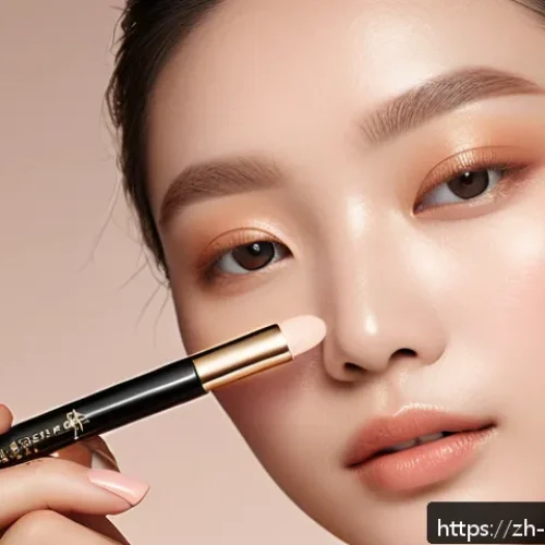 아이섀도우 스틱과 팔레트 비교 - A close-up image of a sleek cream eyeshadow stick with a smooth, buttery texture being gently applie...