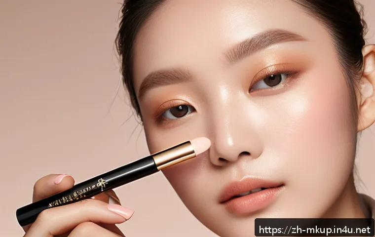 아이섀도우 스틱과 팔레트 비교 - A close-up image of a sleek cream eyeshadow stick with a smooth, buttery texture being gently applie...